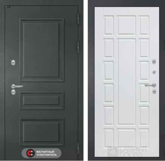 Входная дверь Атлантик 12 - Белое дерево | Металлическая отделка 3D филенка