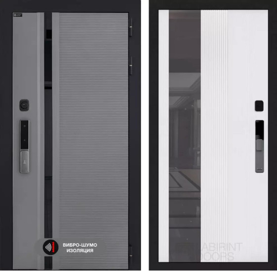 Входная дверь Пиано Смарт 2.0 с зеркалом (тонированным) 32 - Белый рельеф софт | Фрезерованная МДФ панель 10 мм, цвет 