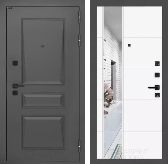 Входная дверь Орлеан с Зеркалом 19 - Белый софт | Металлическая отделка методом давления на полотне