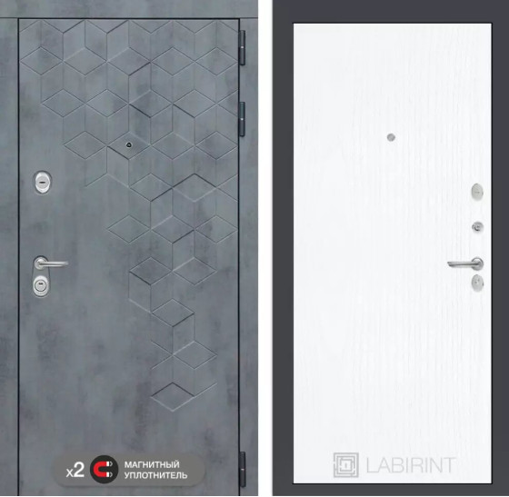 Входная дверь Бетон 07 - Белое дерево | Современная декоративная MDF панель 10 мм с наличником, цвет 