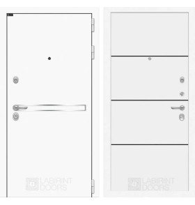Входная дверь Лайн WHITE 25 - Белый софт, черный молдинг