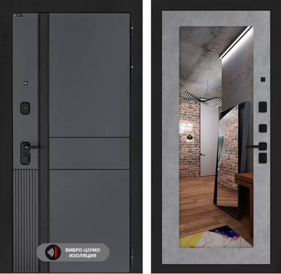 Входная дверь EVOLAB с Зеркалом 18 - Бетон светлый | Фрезерованная МДФ панель 10 мм, цвет 