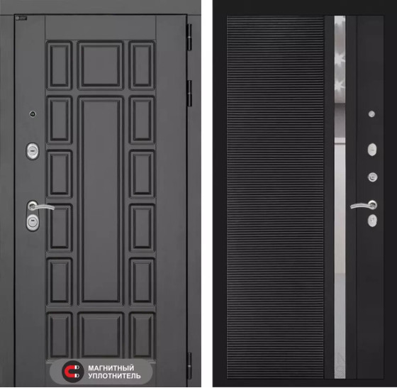 Входная дверь Нью-Йорк 31 - Черный кварц, зеркальная вставка с тонировкой | Декоративная MDF панель 16 мм с наличником, цвет 