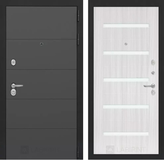 Входная дверь ART 01 - Сандал белый, стекло белое | Современная декоративная MDF панель 10 мм, цвет 