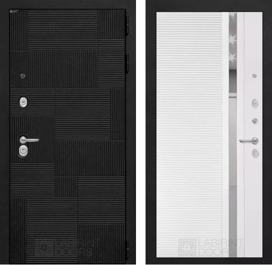 Входная дверь PAZL 31 - Белый софт, зеркальная вставка с тонировкой | Современная MDF панель 10 мм, цвет 