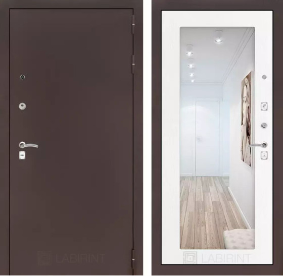 Входная дверь CLASSIC антик медный с Зеркалом 18 - Белое дерево | Металл с практичным покрытием 