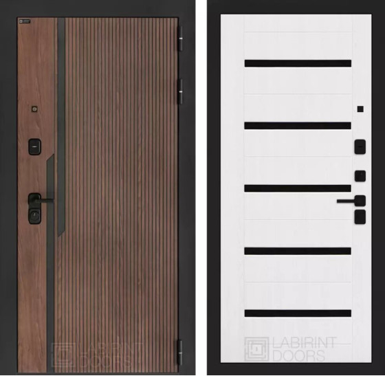 Входная дверь KARMINA 01 - Белое дерево, стекло черное | Фрезерованная МДФ панель 10 мм, цвет 