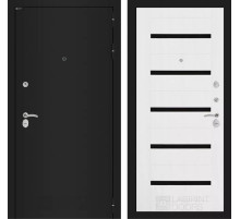 Входная дверь CLASSIC шагрень черная 01 - Белое дерево, стекло черное