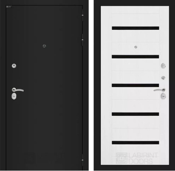 Входная дверь CLASSIC шагрень черная 01 - Белое дерево, стекло черное | Металл с практичным покрытием 