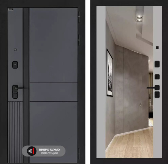 Входная дверь EVOLAB с Зеркалом Максимум - Грей софт | Фрезерованная МДФ панель 10 мм, цвет 