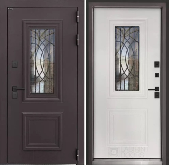 Входная дверь Сияна коричневая 8019 | Металлическая отделка методом давления на полотне, 960х2050 мм (внешний 1130х2130 мм), 880х2050 мм (внешний 1050х2130 мм)