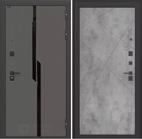 Входная дверь CARBON 24 - Бетон светлый | Декоративная MDF панель 10 мм с черным стеклом фацет, цвет 