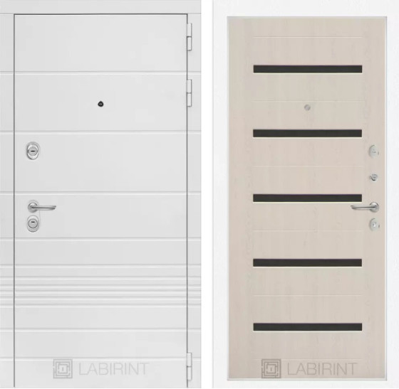 Входная дверь Трендо 01 - Беленый дуб, стекло черное | Декоративная MDF панель 10 мм с фрезерованным наличником, цвет 