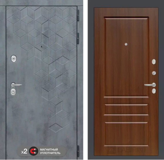 Входная дверь Бетон 03 - Орех бренди | Современная декоративная MDF панель 10 мм с наличником, цвет 