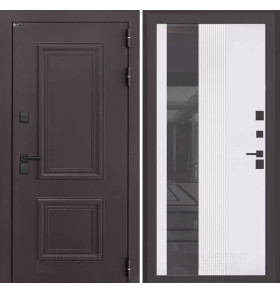 Входная дверь Полярис лайт с зеркалом 32 тонированным - Белый рельеф софт