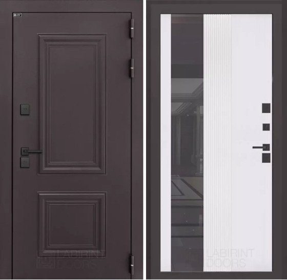 Входная дверь Полярис лайт с зеркалом 32 тонированным - Белый рельеф софт | Металлическая отделка методом давления на полотне, 960х2050 мм (внешний 1130х2130 мм), 880х2050 мм (внешний 1050х2130 мм)