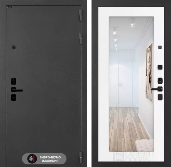 Входная дверь ACUSTICLAB с Зеркалом 18 - Белое дерево | Металл с матовым покрытием 