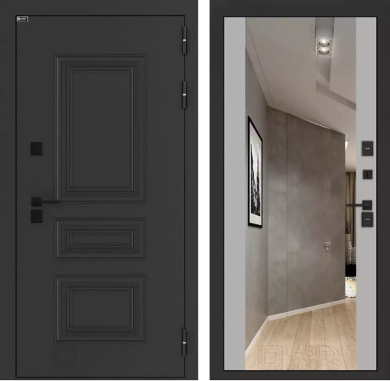 Входная дверь Аляска Лайт с Зеркалом Максимум - Грей софт | Металлическая отделка методом давления на полотне