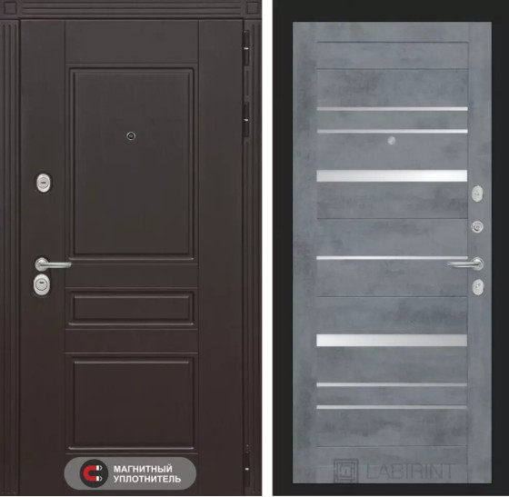 Входная дверь Мегаполис 20 - Бетон темный, зеркальные вставки | Декоративная MDF панель 10 мм с фрезерованным наличником, цвет 