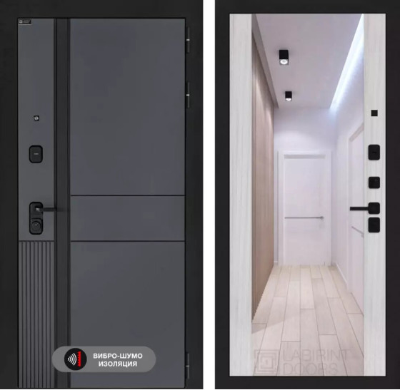 Входная дверь EVOLAB с Зеркалом Максимум - Сандал белый | Фрезерованная МДФ панель 10 мм, цвет 