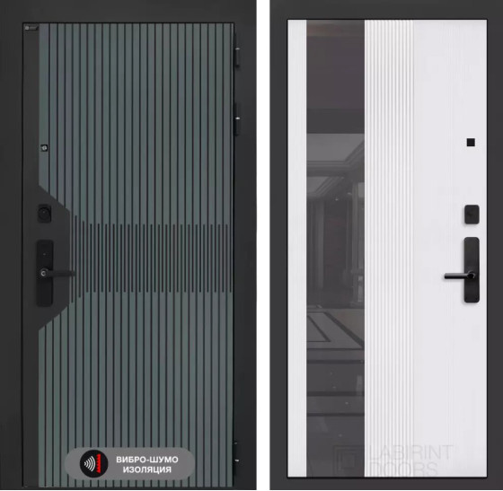 Входная дверь Смартлаб с Зеркалом 32 тонированным - Белый рельеф софт | Фрезерованная МДФ панель 10 мм, цвет 