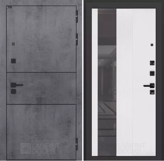 Входная дверь INFINITY с Зеркалом 32 тонированным - Белый рельеф софт | Современная MDF панель 10 мм с наличником, цвет 