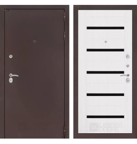 Входная дверь CLASSIC антик медный 01 - Белое дерево, стекло черное