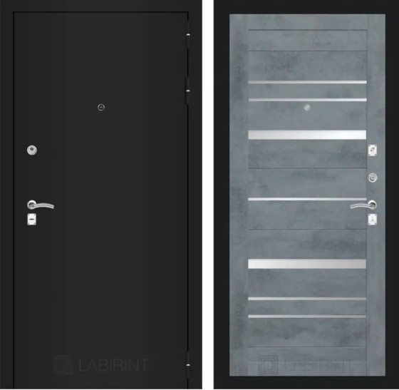 Входная дверь CLASSIC шагрень черная 20 - Бетон темный, зеркальные вставки | Металл с практичным покрытием 