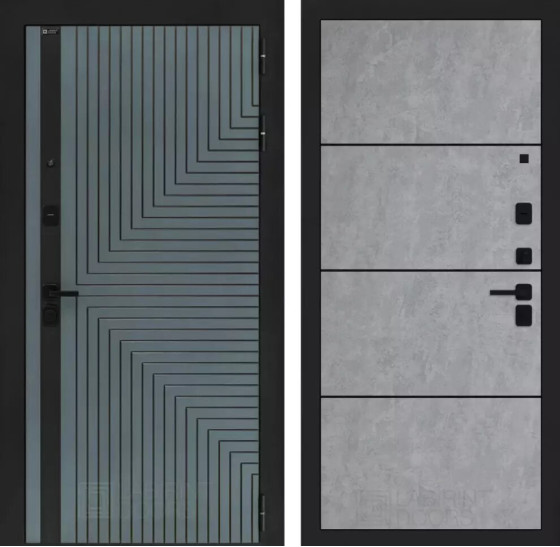 Входная дверь CREDOR 25 - Бетон светлый, черный молдинг | Фрезерованная МДФ панель 10 мм, цвет 