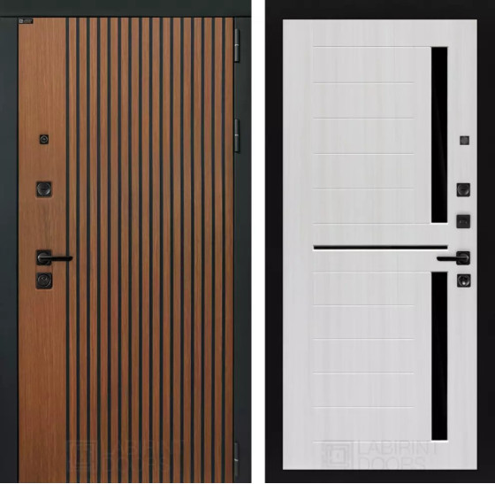 Входная дверь STORM 02 - Сандал белый, стекло черное | Декоративная МДФ панель 10 мм в цвете 