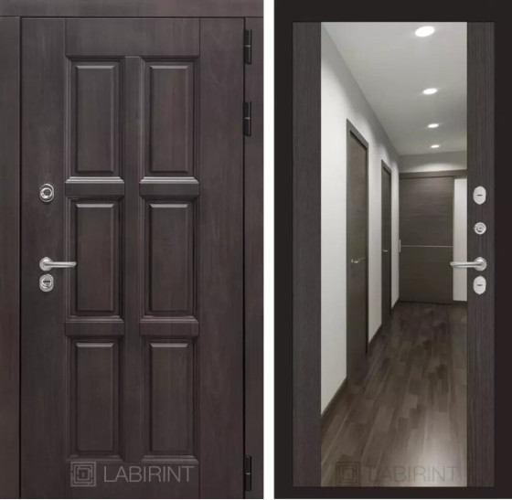 Входная дверь Лондон с зеркалом Максимум - Венге | Влагостойкая MDF панель 16 мм с наличниками, цвет Винорит 