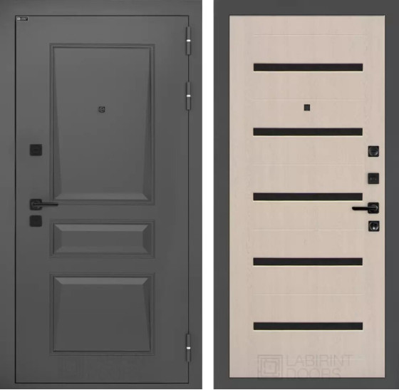 Входная дверь Орлеан 01 - Беленый дуб, стекло черное | Металлическая отделка методом давления на полотне