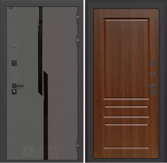 Входная дверь CARBON 03 - Орех бренди | Декоративная MDF панель 10 мм с черным стеклом фацет, цвет 