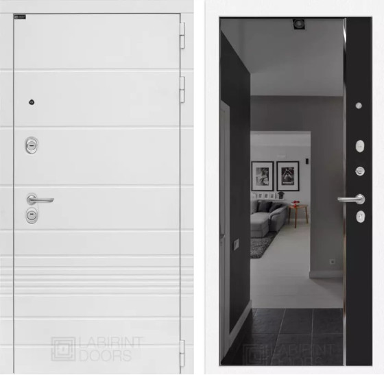 Входная дверь Трендо с зеркалом Панорама с тонировкой - Черный кварц | Декоративная MDF панель 10 мм с фрезерованным наличником, цвет 