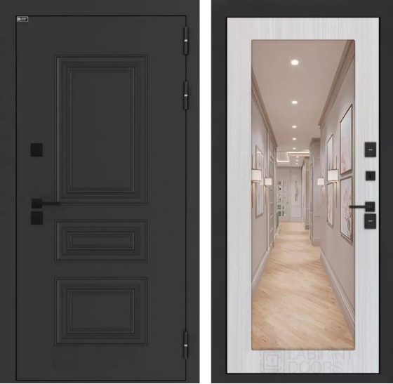 Входная дверь Аляска Лайт с Зеркалом 18 - Сандал белый | Металлическая отделка методом давления на полотне