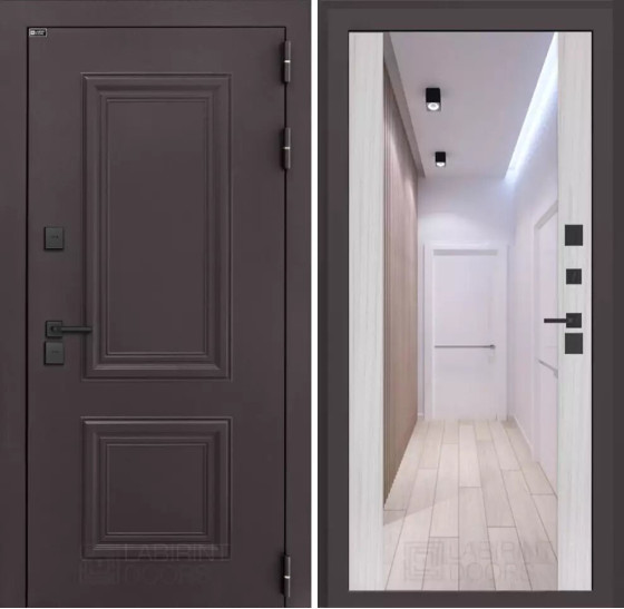 Входная дверь Полярис лайт с зеркалом Максимум - Сандал белый | Металлическая отделка методом давления на полотне, 960х2050 мм (внешний 1130х2130 мм), 880х2050 мм (внешний 1050х2130 мм)