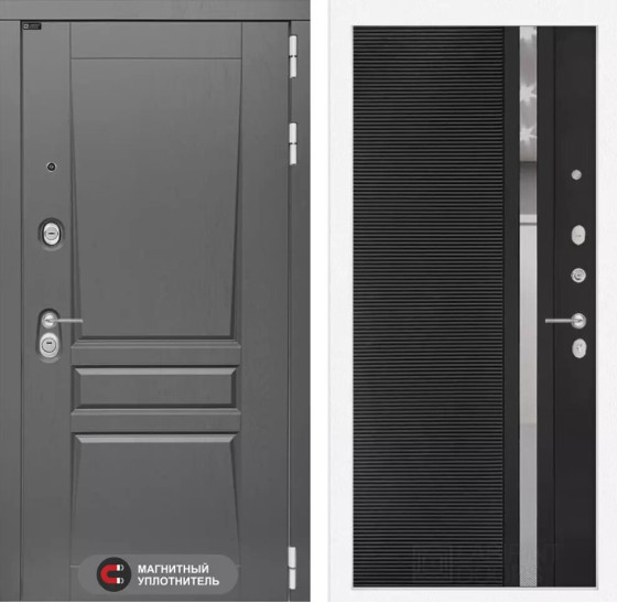 Входная дверь Платинум 31 - Черный кварц, зеркальная вставка с тонировкой | Декоративная MDF панель 16 мм с наличником, цвет 