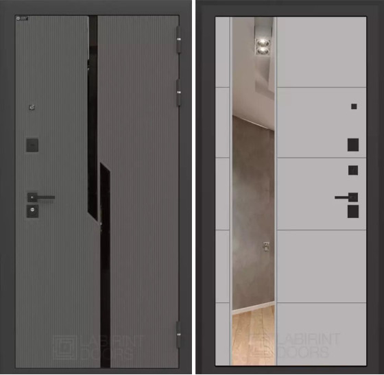 Входная дверь CARBON с Зеркалом 19 - Грей софт | Декоративная MDF панель 10 мм с черным стеклом фацет, цвет 