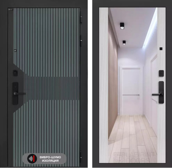 Входная дверь Смартлаб с Зеркалом Максимум - Сандал белый | Фрезерованная МДФ панель 10 мм, цвет 