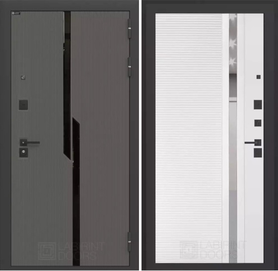 Входная дверь CARBON 31 - Белый софт, зеркальная вставка с тонировкой | Декоративная MDF панель 10 мм с черным стеклом фацет, цвет 