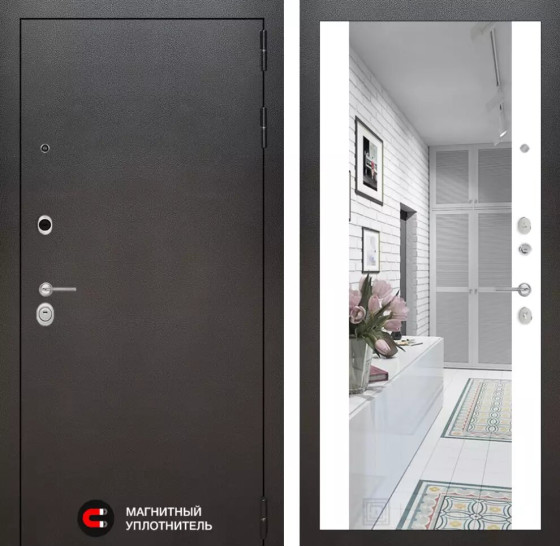 Входная дверь SILVER с Зеркалом Максимум - Белый софт | Металл с покрытием 