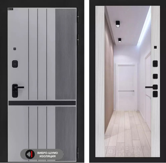 Входная дверь SKYLAB с Зеркалом Максимум - Сандал белый | Фрезерованная МДФ панель 10 мм, цвет 