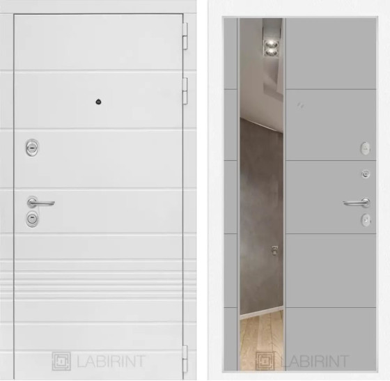 Входная дверь Трендо с Зеркалом 19 - Грей софт | Декоративная MDF панель 10 мм с фрезерованным наличником, цвет 