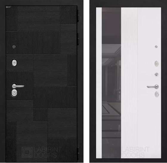 Входная дверь PAZL с Зеркалом 32 тонированным - Белый рельеф софт | Современная MDF панель 10 мм, цвет 