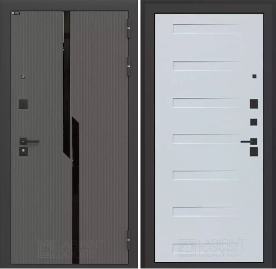 Входная дверь CARBON 14 - Дуб кантри белый горизонтальный | Декоративная MDF панель 10 мм с черным стеклом фацет, цвет 