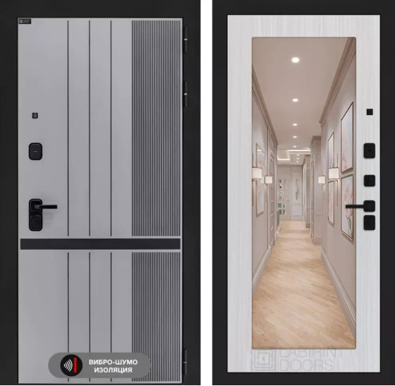 Входная дверь SKYLAB с Зеркалом 18 - Сандал белый | Фрезерованная МДФ панель 10 мм, цвет 