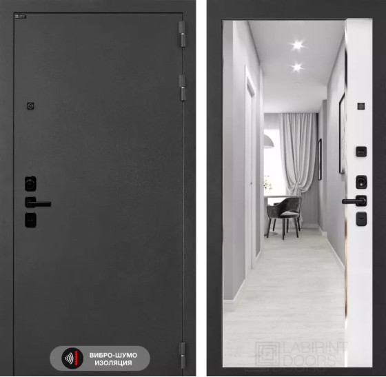 Входная дверь ACUSTICLAB с зеркалом Панорама - Белый софт | Металл с матовым покрытием 