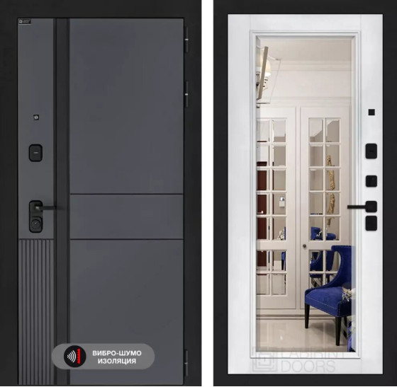 Входная дверь EVOLAB с Зеркалом Фацет - Белый софт | Фрезерованная МДФ панель 10 мм, цвет 