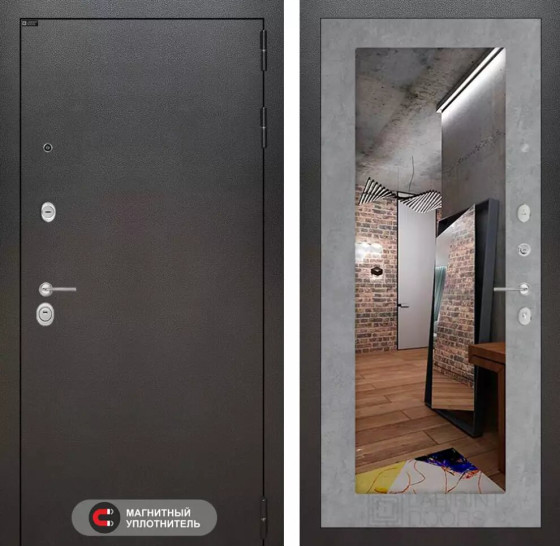 Входная дверь SILVER с Зеркалом 18 - Бетон светлый | Металл с покрытием 