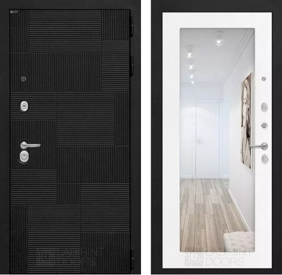 Входная дверь PAZL с зеркалом 18 - Белое дерево | Современная MDF панель 10 мм, цвет 